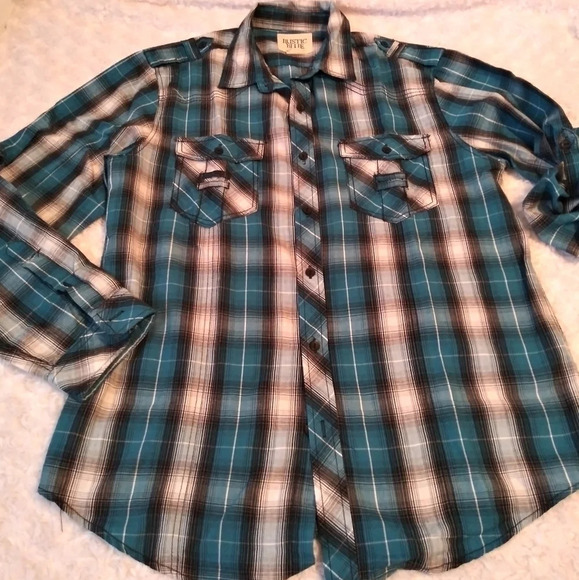 Rustic Blue plaid  Men’s Long Sleeve Buttons shirt - Picture 1 of 5